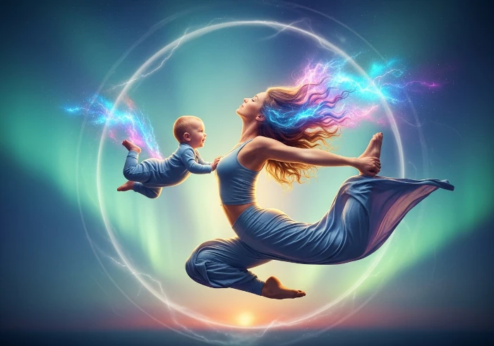 illustrazione di una mamma che fa yoga col bambino